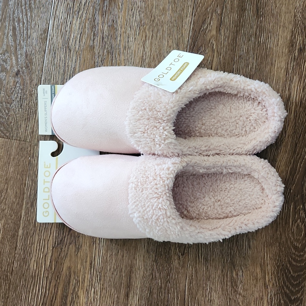 NWT Gold Toe Pink Womens Memory Foam Slippers, size 9